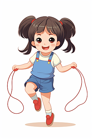 儿童跳绳青春健康插画