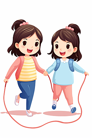儿童跳绳健身体育插画