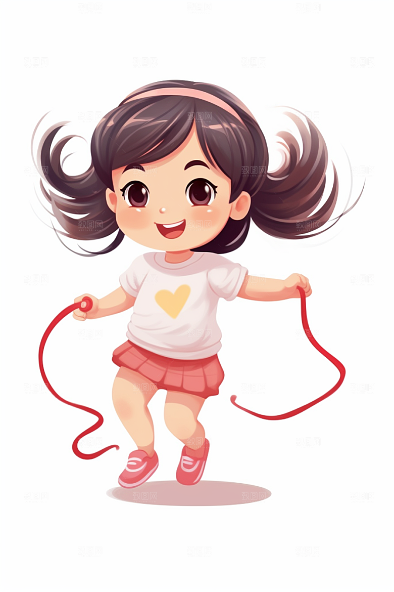 儿童跳绳体育手绘插画