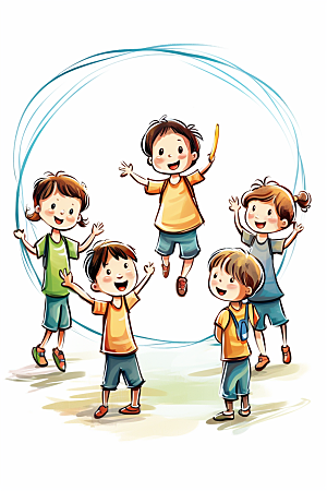 儿童跳绳手绘健康插画