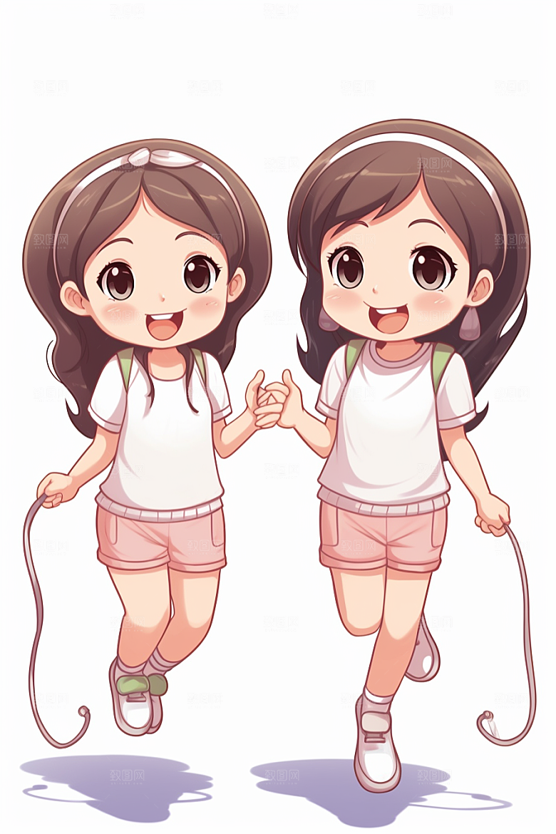 儿童跳绳健身体育插画