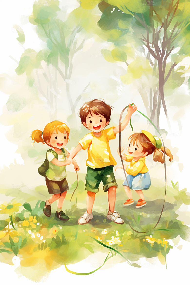儿童跳绳健身手绘插画