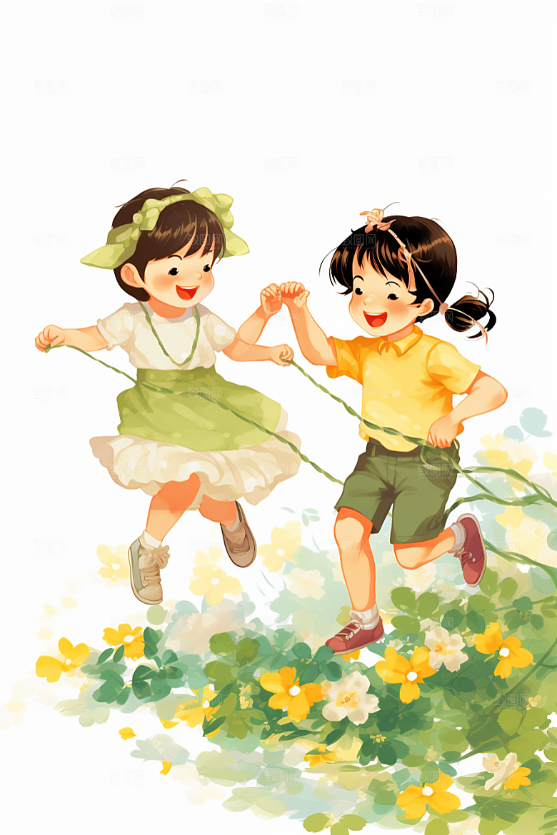 儿童跳绳活力形象插画