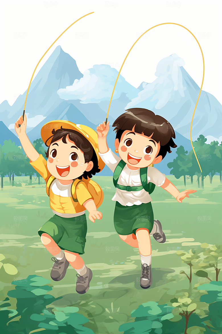 儿童跳绳健康运动插画