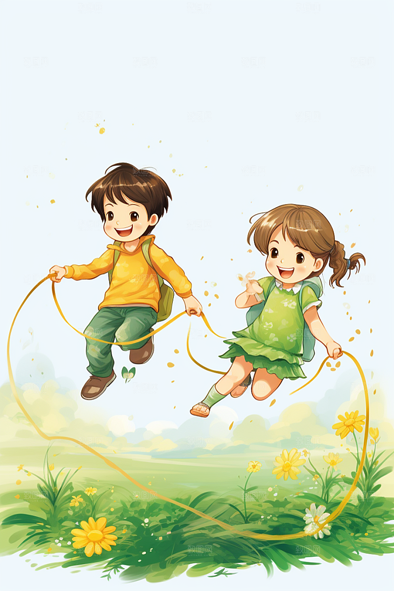 儿童跳绳健身体育插画