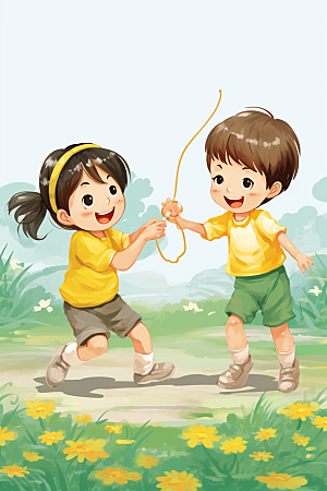 儿童跳绳形象人物插画