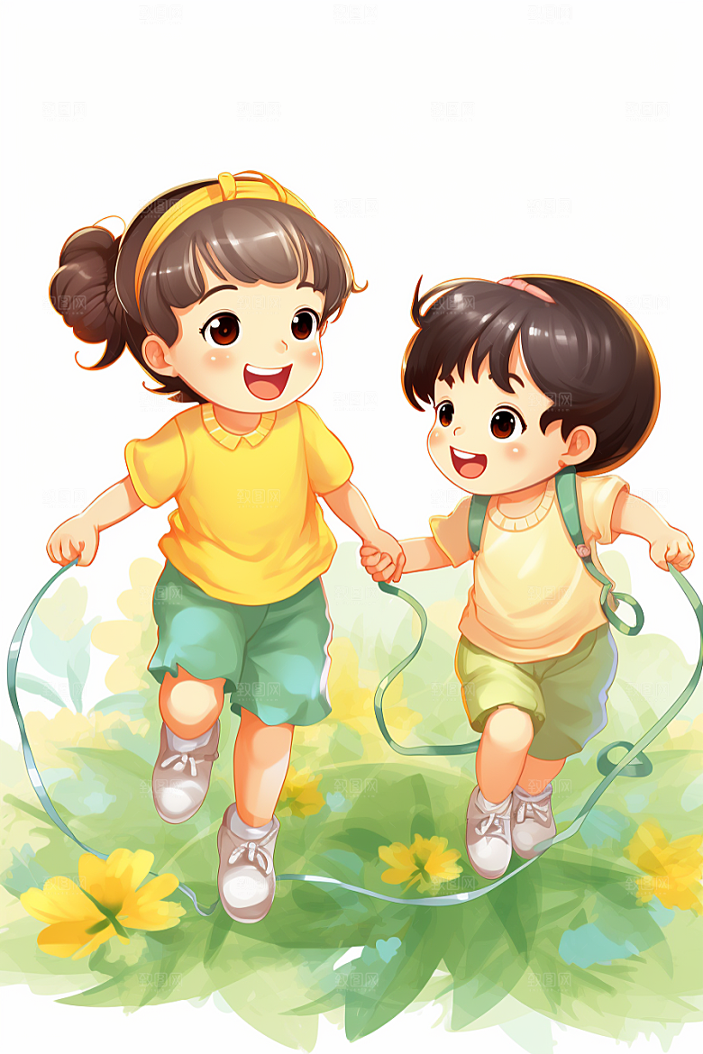 儿童跳绳青春人物插画