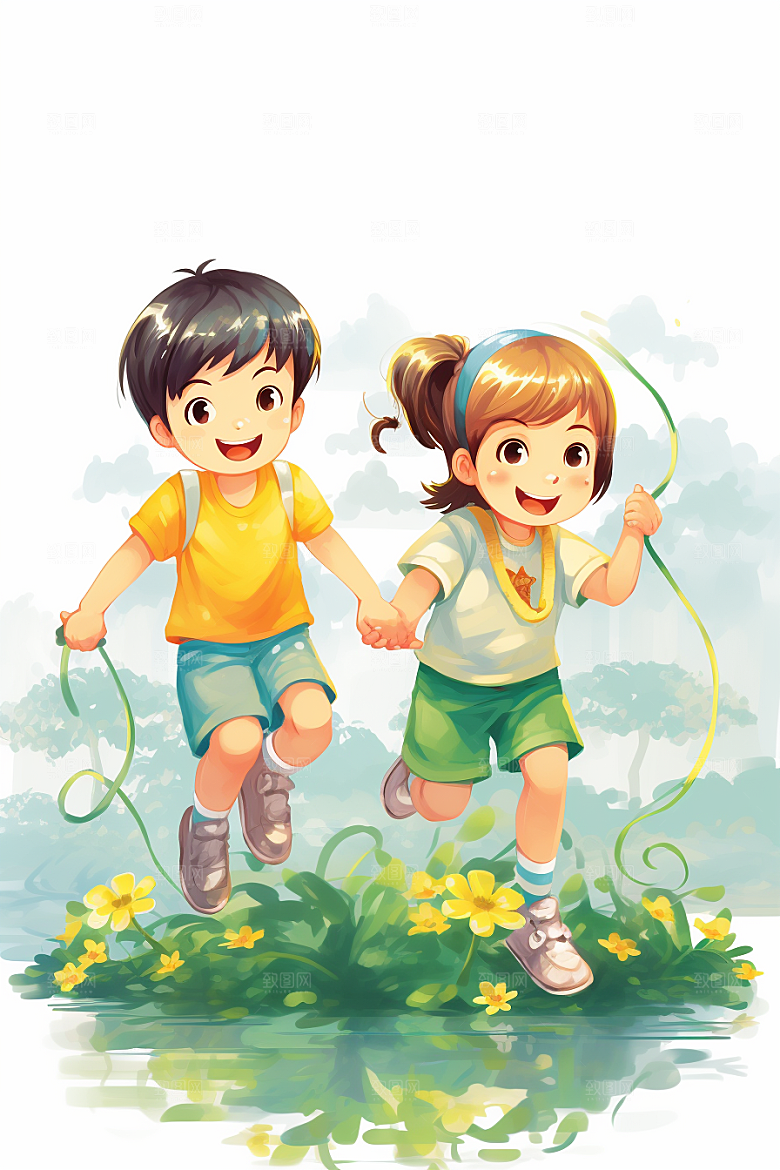 儿童跳绳青春形象插画