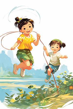 儿童跳绳健康运动插画