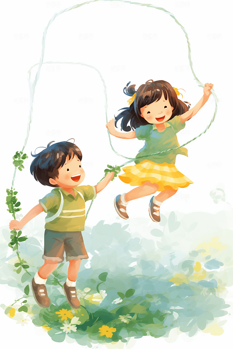 儿童跳绳青春运动插画