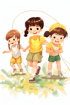 儿童跳绳青春体育插画
