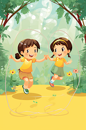 儿童跳绳运动锻炼插画