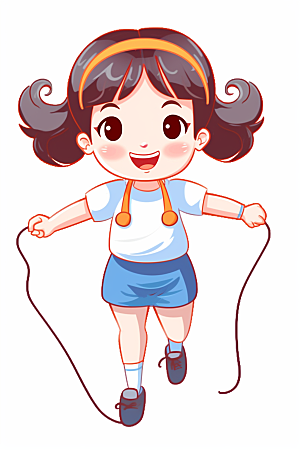 儿童跳绳体育活力插画