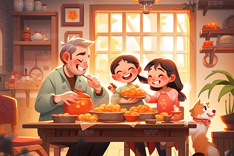 年夜饭高清大年三十插画