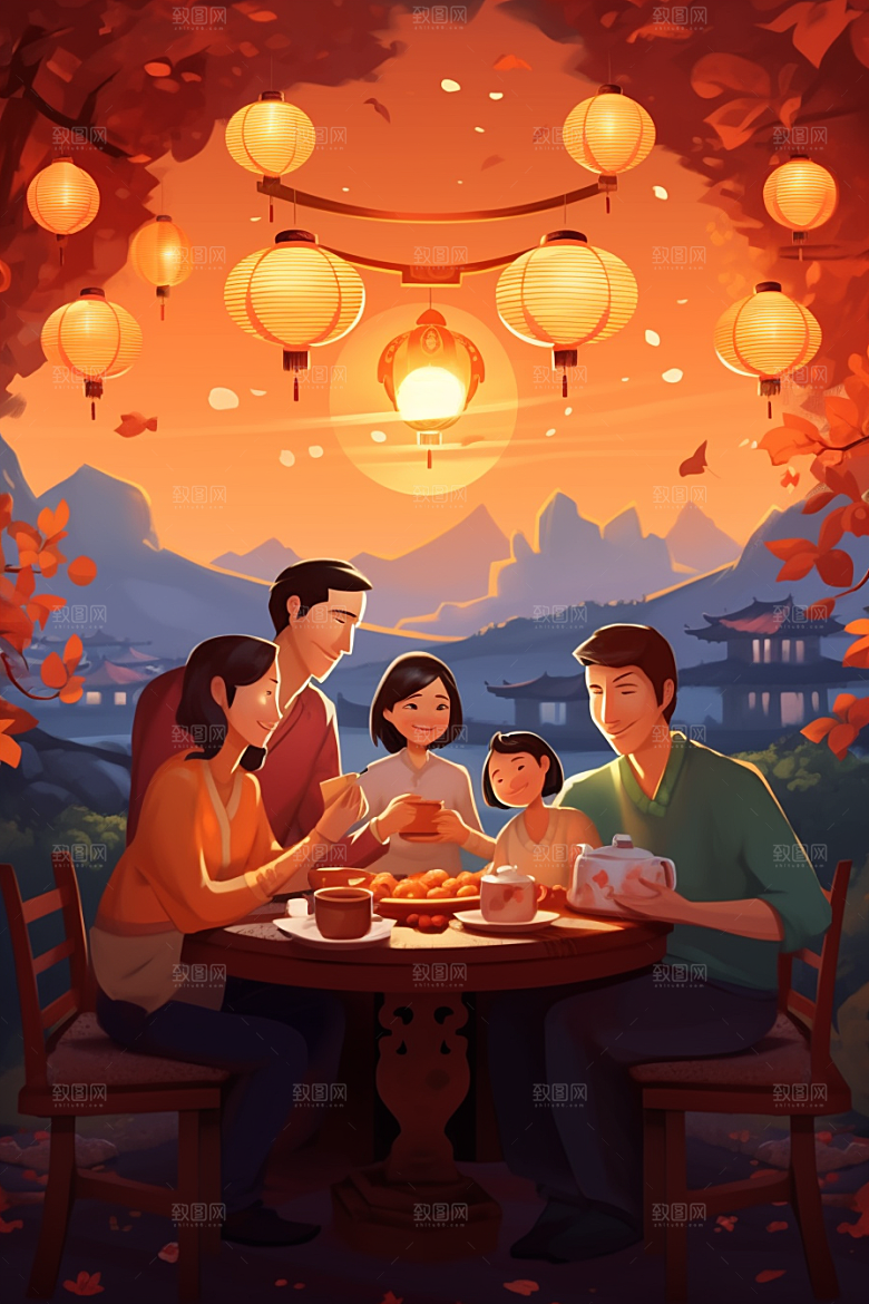 年夜饭高清春节插画