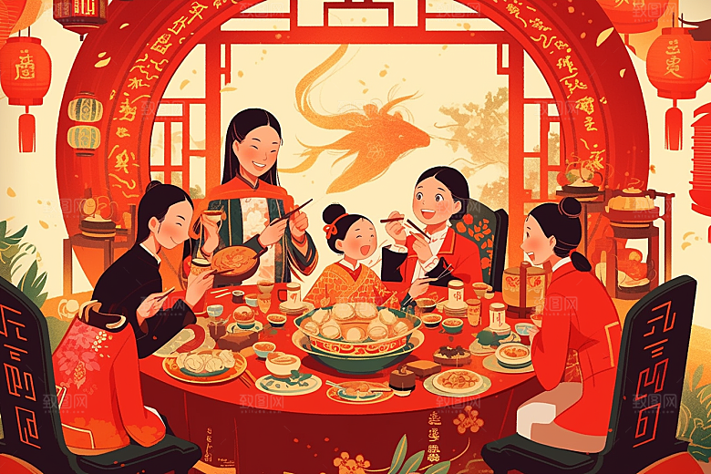 年夜饭喜庆高清插画