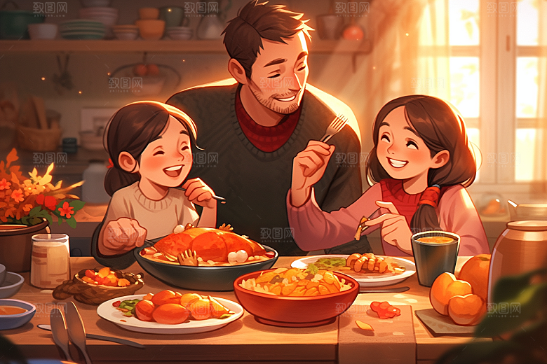 年夜饭喜庆快乐插画