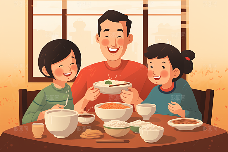 年夜饭新年喜庆插画