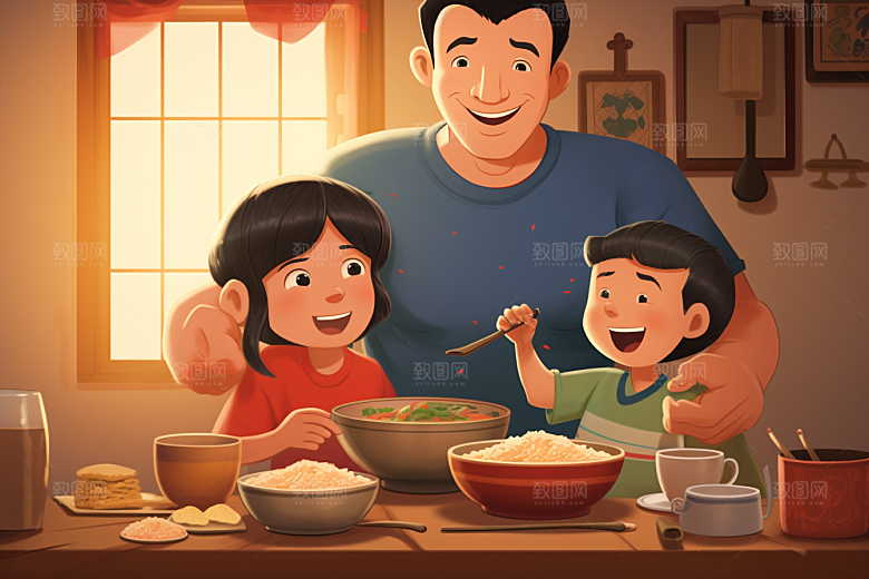 年夜饭喜庆亲情插画