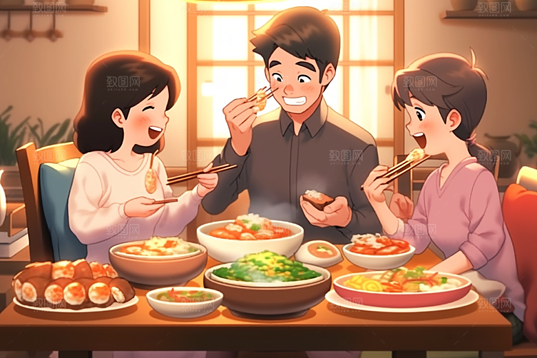年夜饭新年大年三十插画