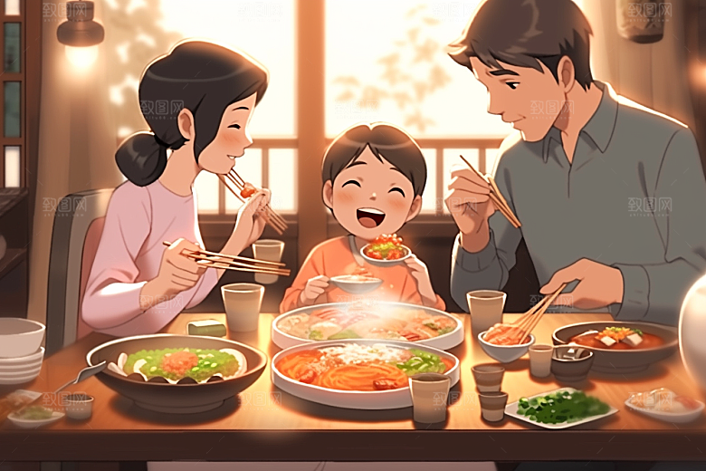 年夜饭喜庆春节插画
