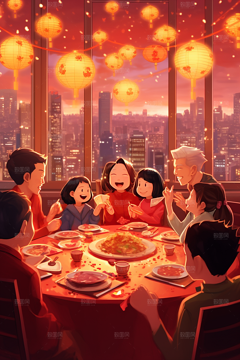 年夜饭高清快乐插画