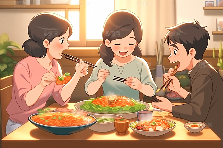 年夜饭喜庆阖家幸福插画
