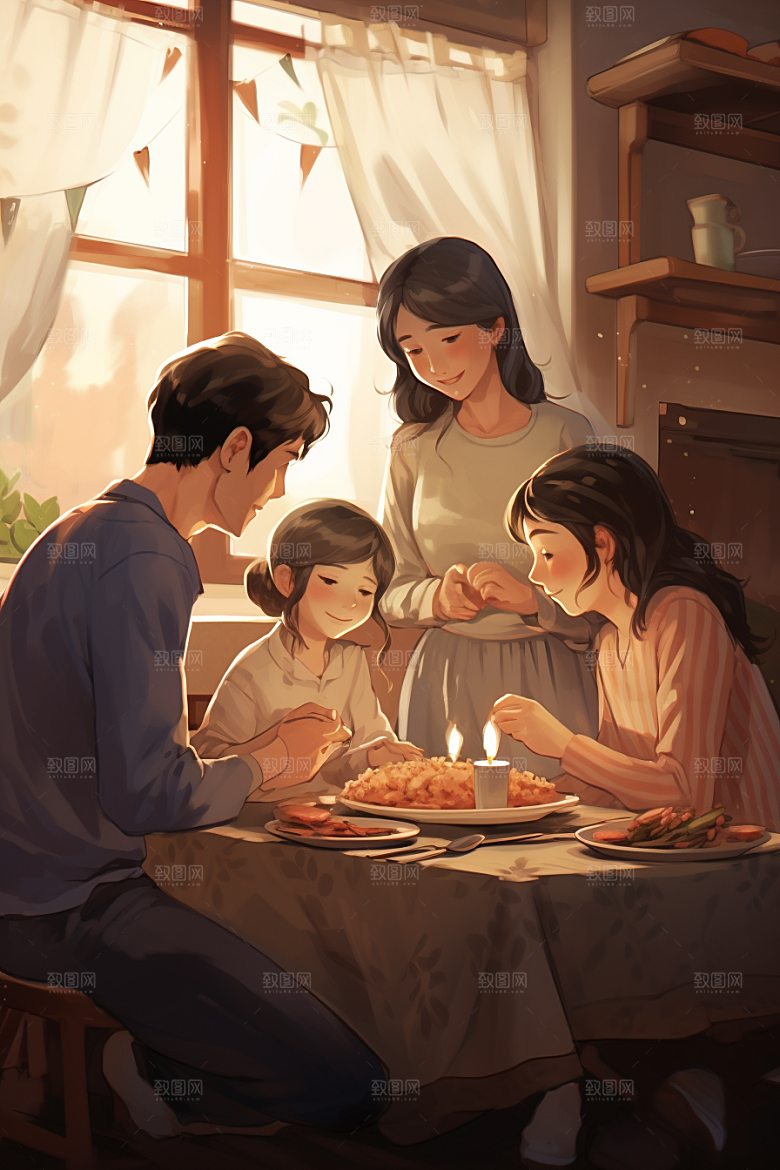 年夜饭高清开心插画