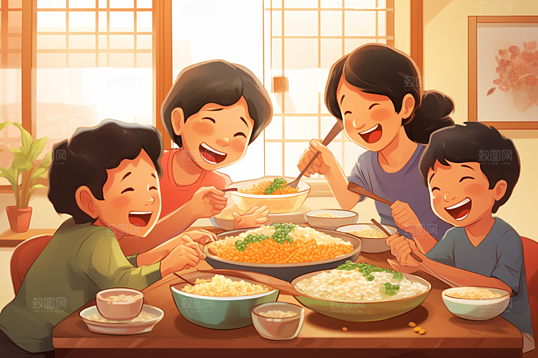 年夜饭快乐高清插画