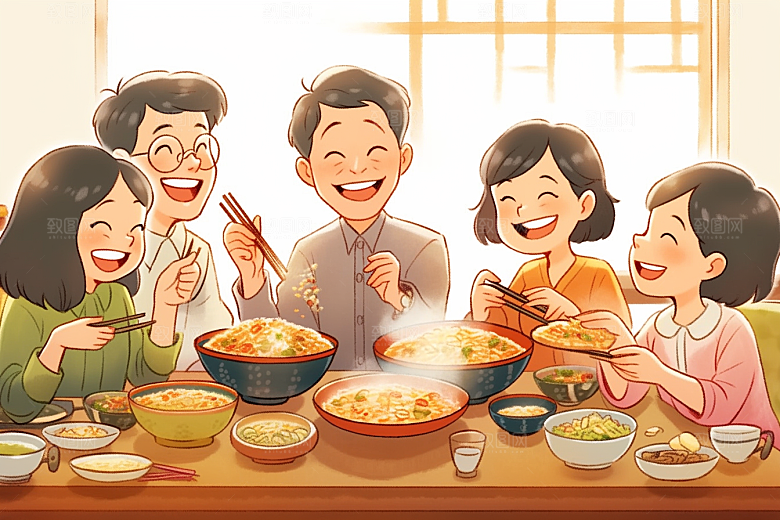 年夜饭新年大年三十插画