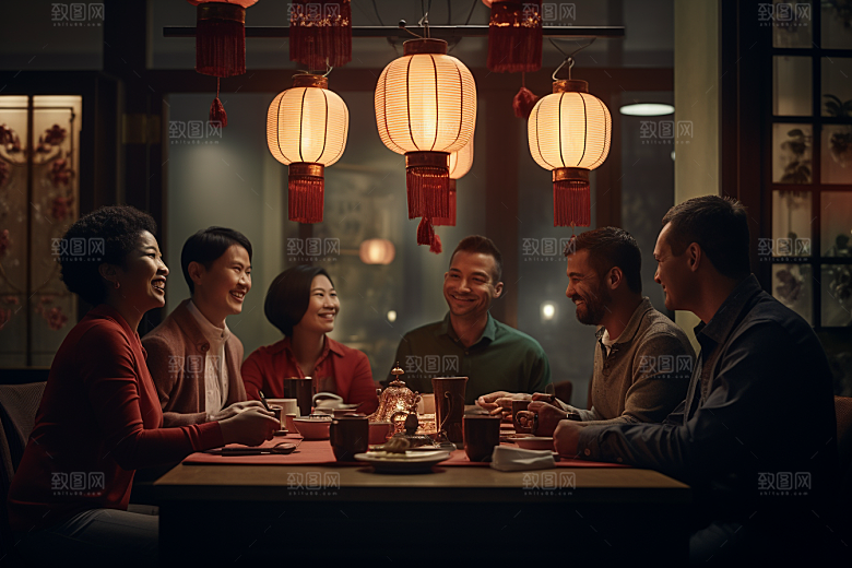 年夜饭春节温馨摄影图