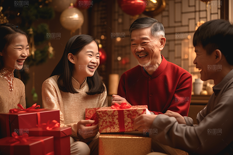 年夜饭开心高清摄影图