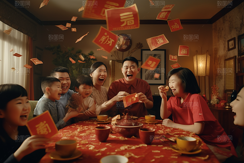 年夜饭新年温馨摄影图