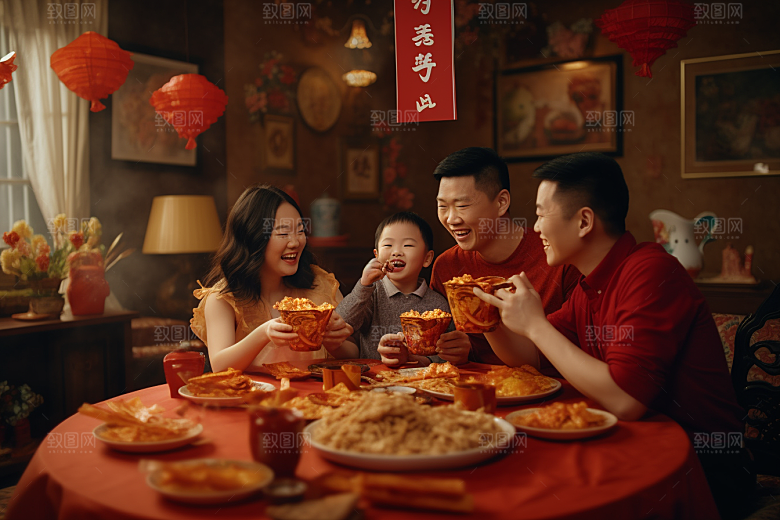年夜饭开心团圆饭摄影图