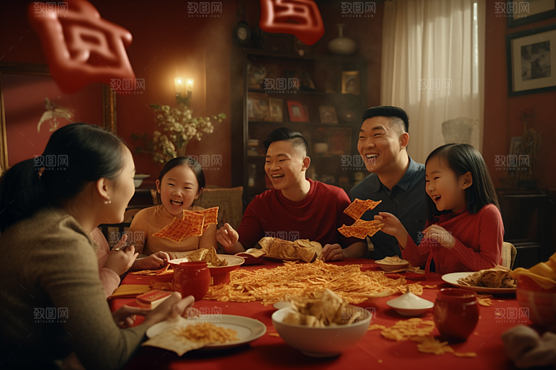 年夜饭春节团圆饭摄影图