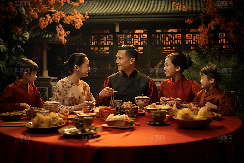 年夜饭阖家幸福高清摄影图