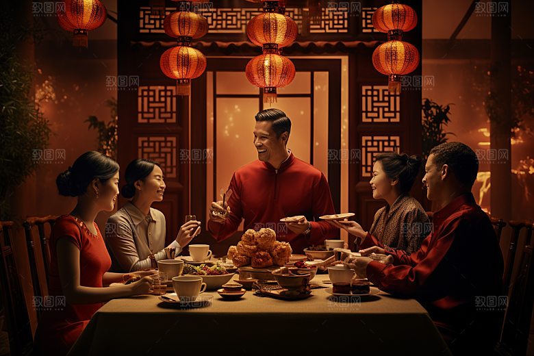 年夜饭新年温馨摄影图