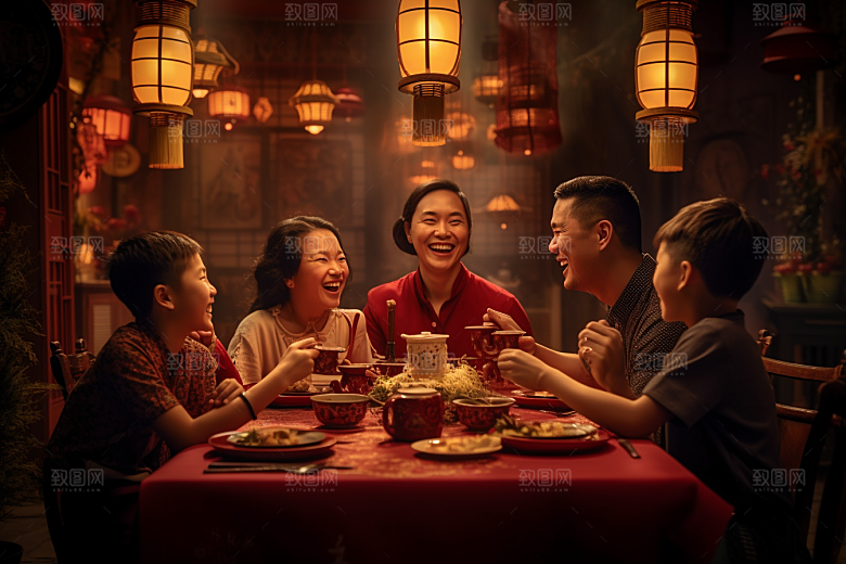 年夜饭团圆饭温馨摄影图
