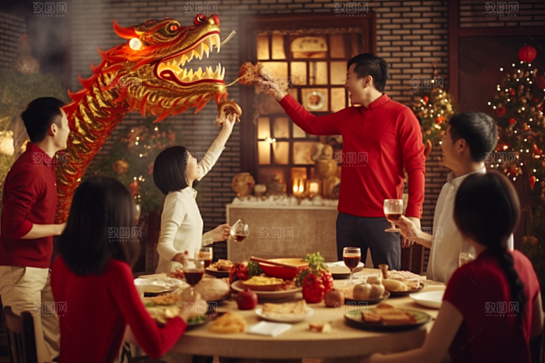 年夜饭新年团圆饭摄影图