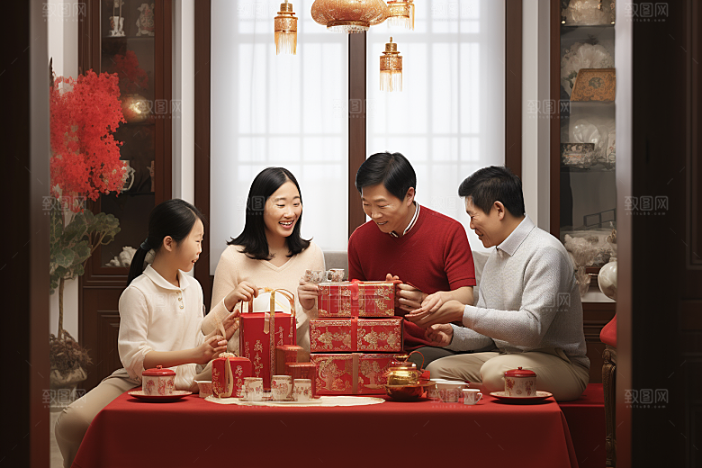 年夜饭阖家幸福大年三十摄影图