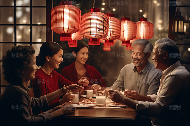 年夜饭阖家幸福喜庆摄影图