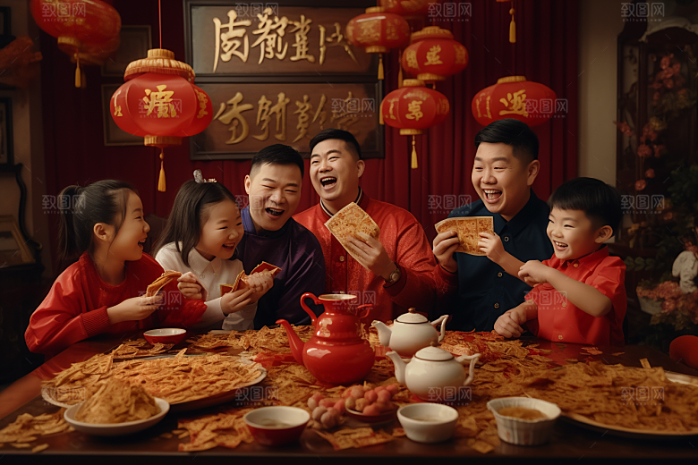 年夜饭阖家幸福开心摄影图