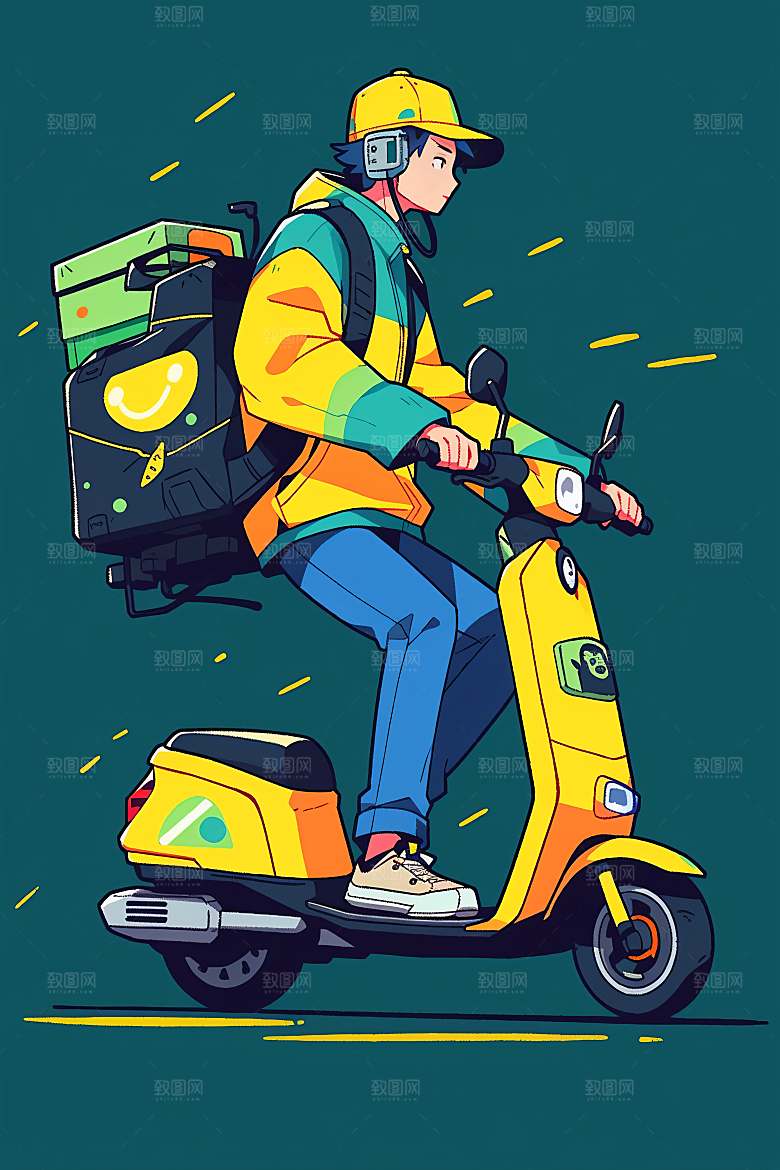 外卖员手绘快件插画