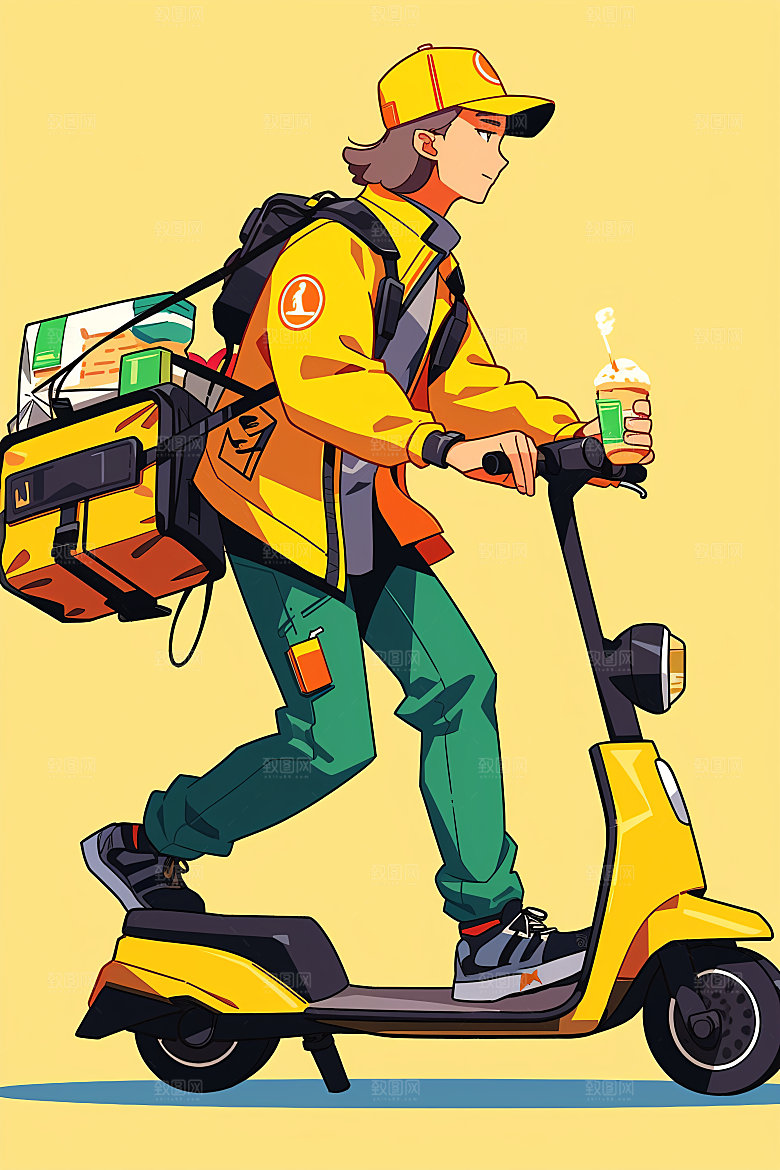 外卖员物流快件插画
