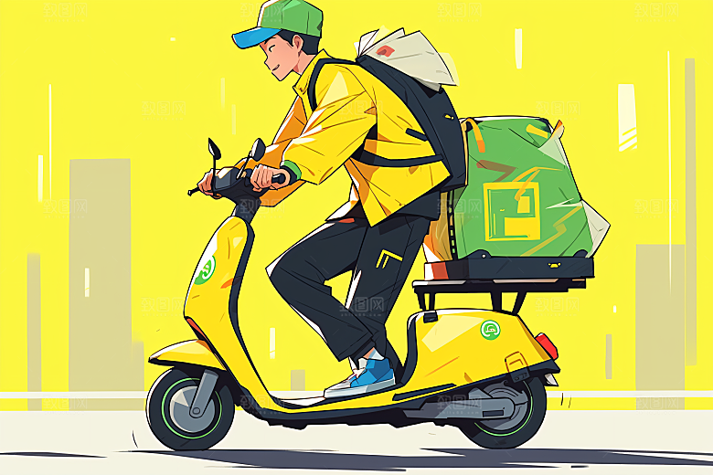 外卖员准时送达闪送插画