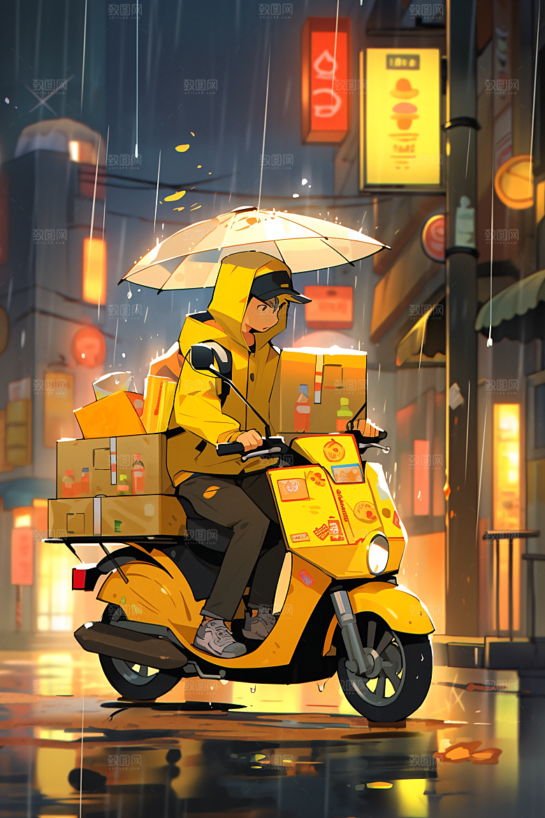 外卖员职业物流插画