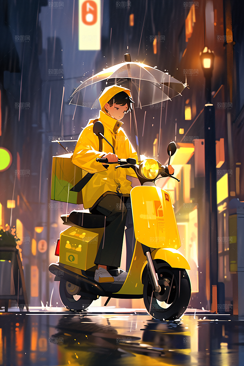 外卖员物流职业插画