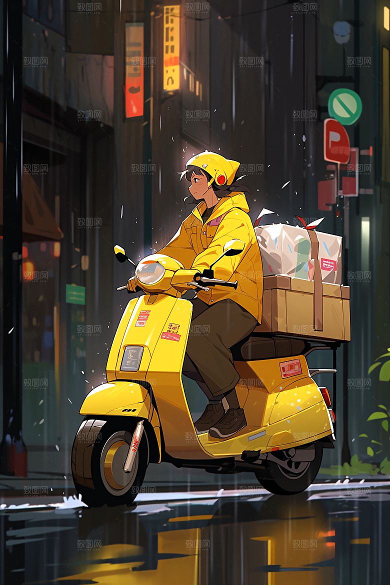 外卖员服务行业闪送插画