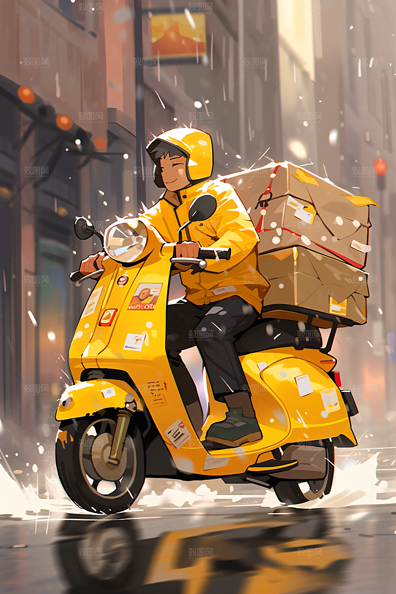 外卖员手绘快件插画