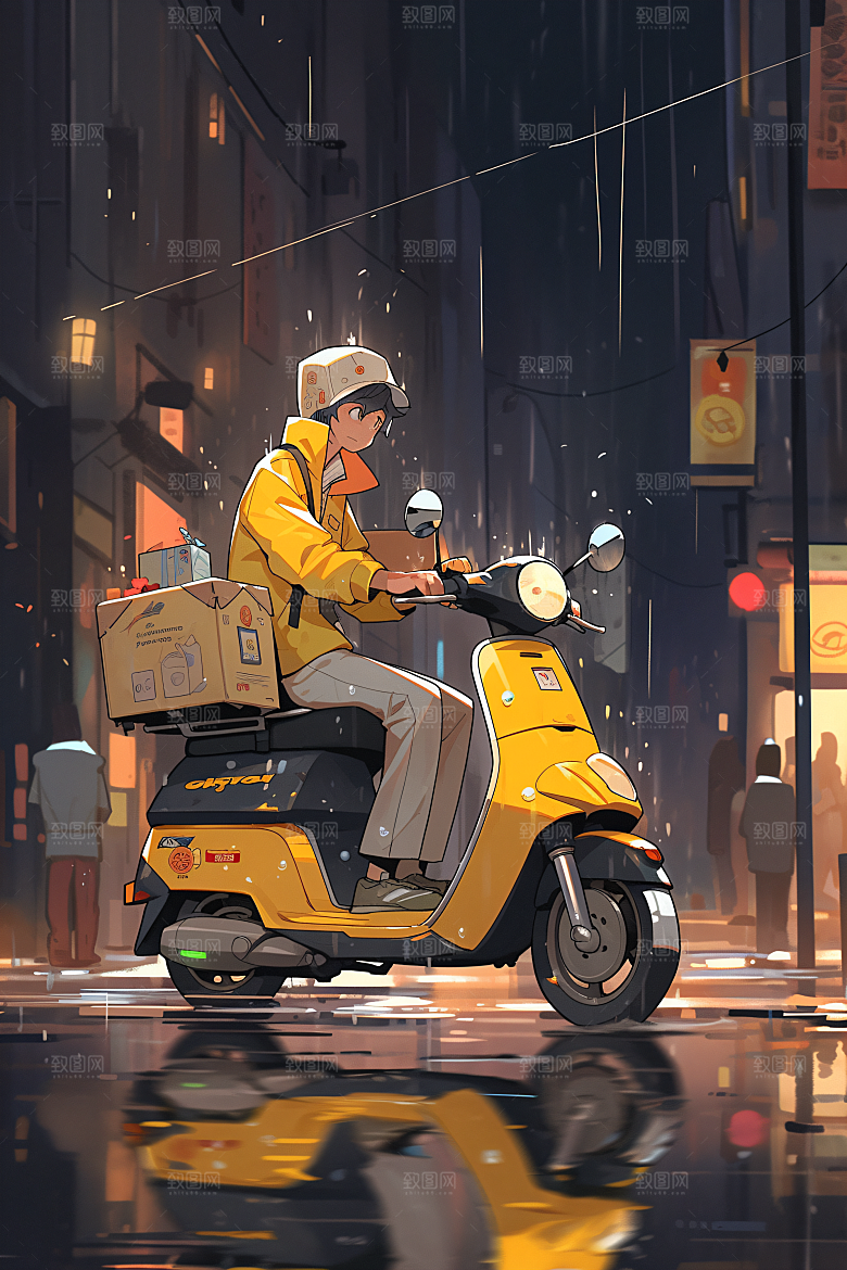 外卖员快递高清插画